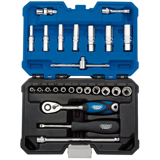 Draper 16443 Expert Metric Socket Set 1/4" Sq. Dr. Blue 25 Piece Draper