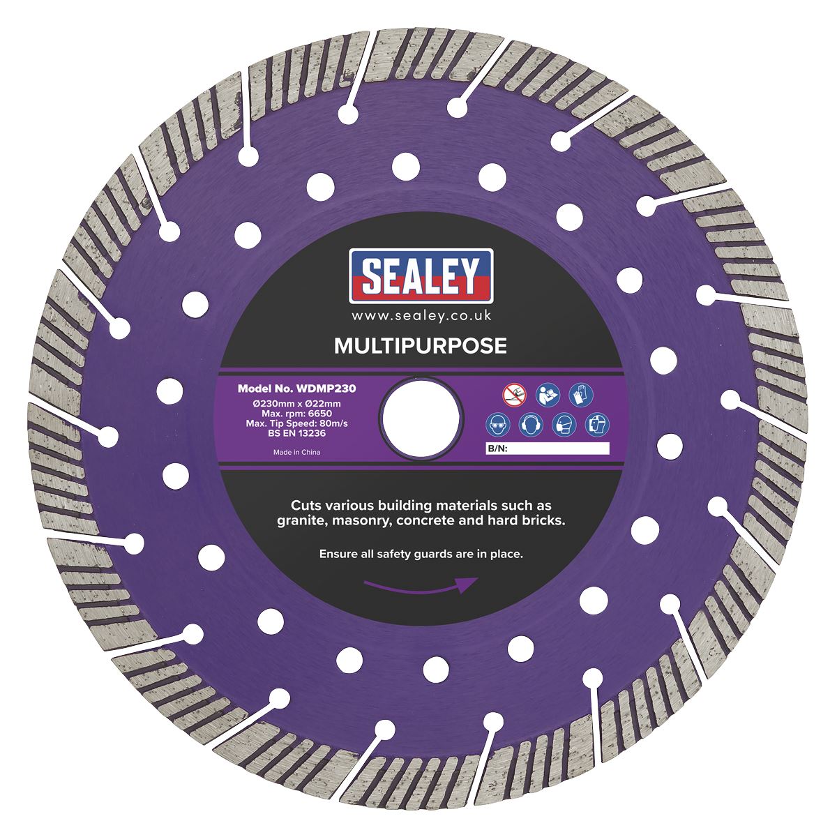 Sealey WDMP230 Cutting Disc Multipurpose Dry/Wet Use Ø230mm Sealey