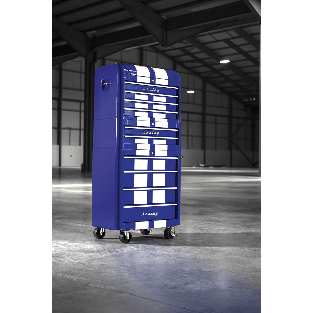 Sealey AP28COMBO2BWS Retro Style Topchest Mid-Box Tool Chest & Rollcab Combination 10 Drawer Blue/White Stripes Sealey
