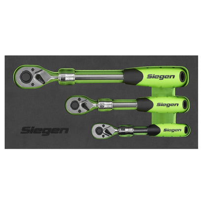 Siegen S01285 Ratchet Wrench Set Extendable 3 Piece 1/4", 3/8", 1/2" Siegen