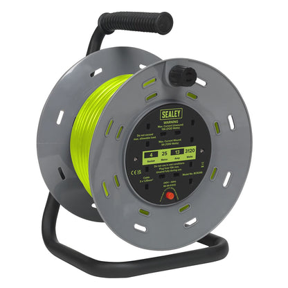 Sealey BCR25G Cable Reel with Thermal Trip 4 x 230V Sockets 25m - Green Sealey