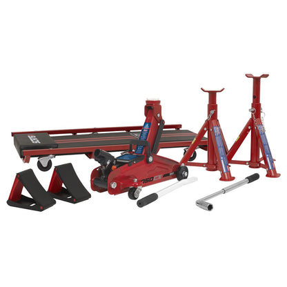 Sealey JKIT01 Lifting Kit (Inc Jack Axle Stands Creeper Chocks & Wrench) 5pc - 2 Tonne Sealey