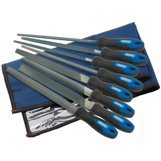 Draper 44961 Soft Grip Engineers File and Rasp Set 200mm Blue 8 Piece Draper