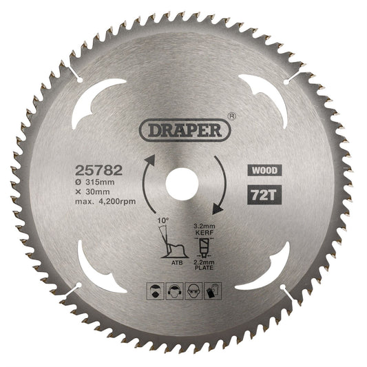 Draper 25782 TCT Circular Saw Blade for Wood 315 x 30mm 72T Draper