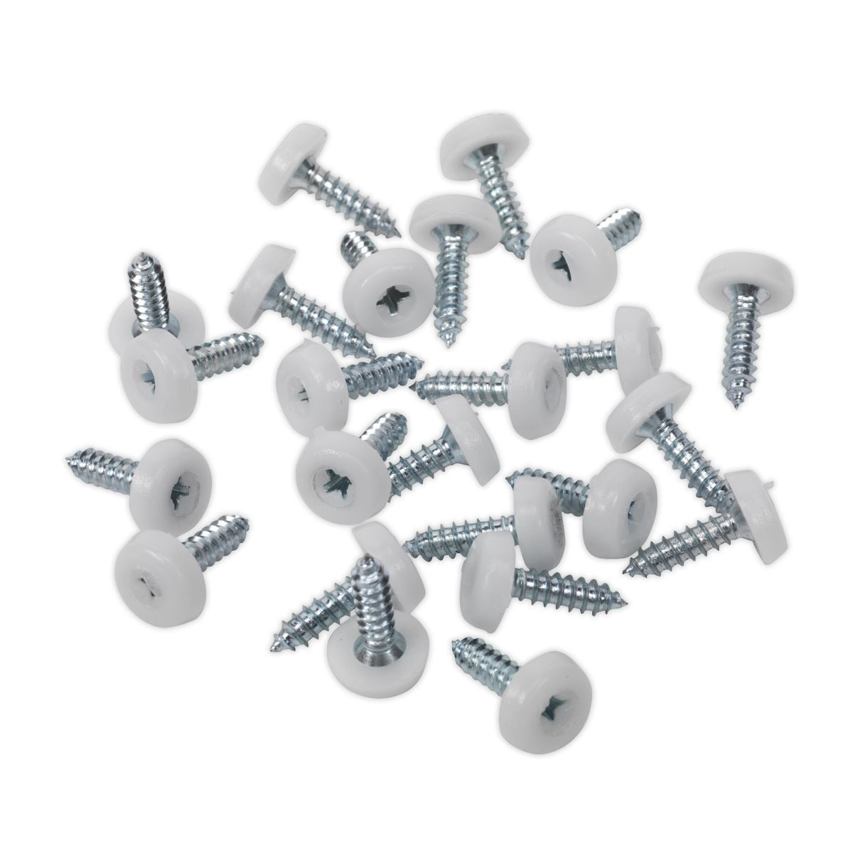 Sealey PTNP1 Numberplate Screw Plastic Enclosed Head 4.8 x 18mm White Pack of 50 Sealey