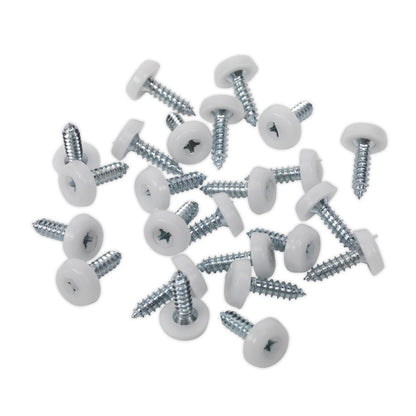 Sealey PTNP1 Numberplate Screw Plastic Enclosed Head 4.8 x 18mm White Pack of 50 Sealey