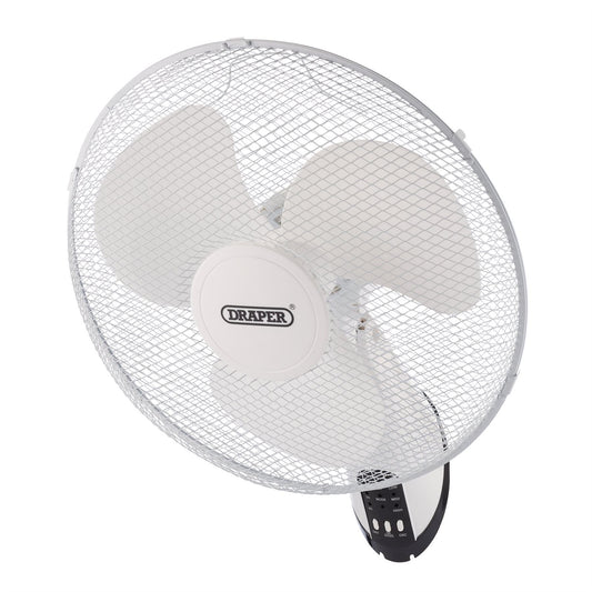 Draper 70975 230V Oscillating Wall Mounted Fan with Remote Control 16"/400mm 3 Speed Draper