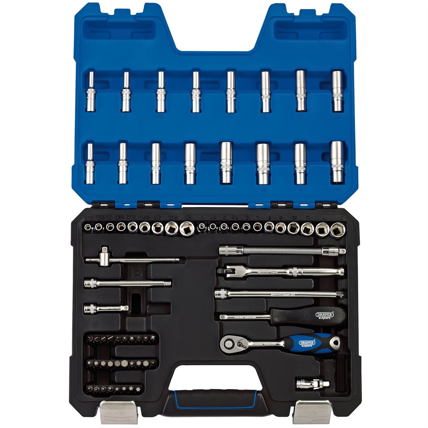 Draper 16448 MM/AF Combined Socket Set 1/4" Sq. Dr. 75 Piece Draper