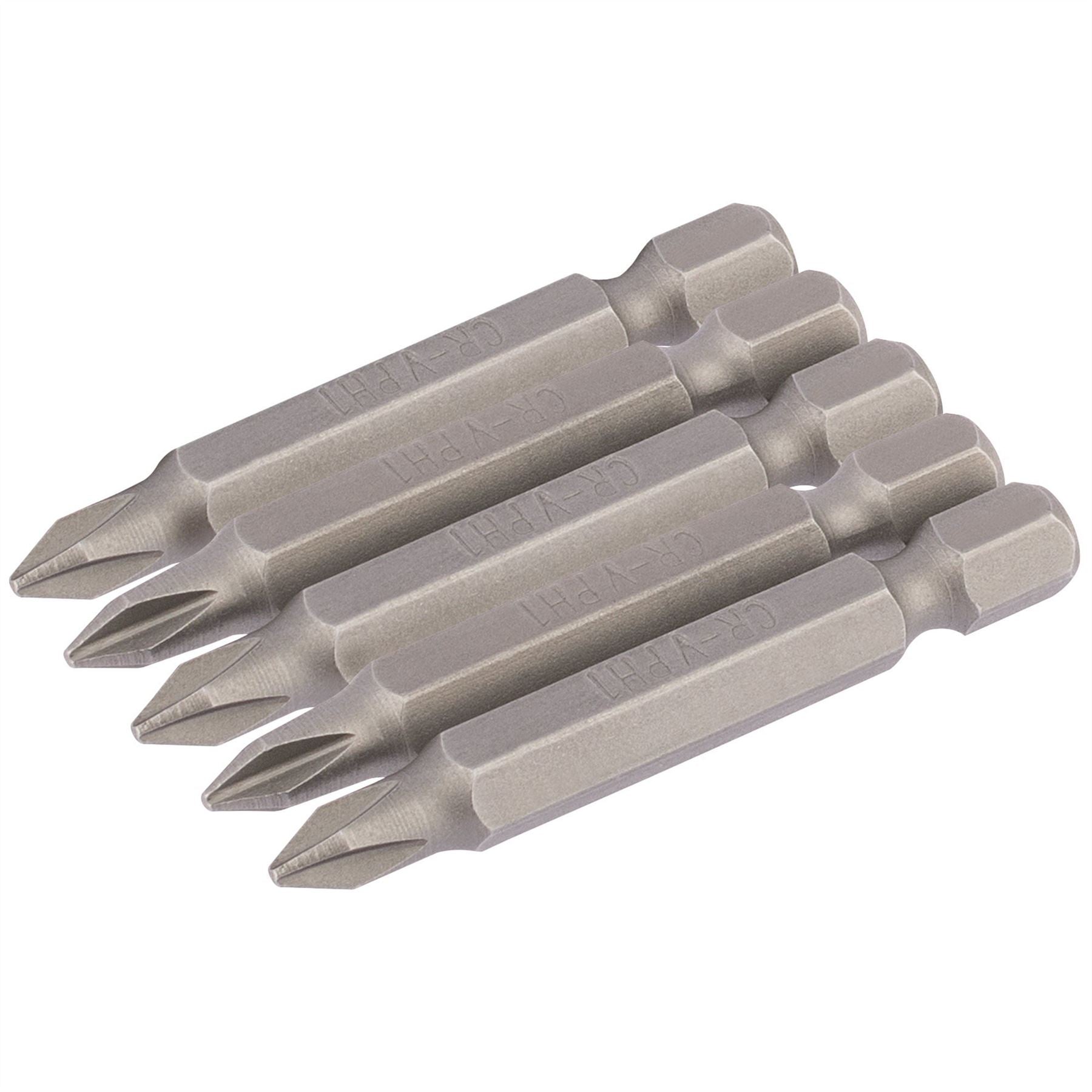 Draper 64287 Cross Slot Insert Bit 1/4" Hex 50mm Long No.1 Pack of 5 Draper