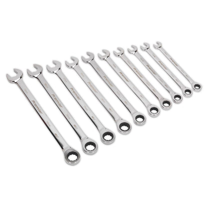 Sealey AK63914 Combination Ratchet Spanner Set 10pc Extra-Long Metric Sealey