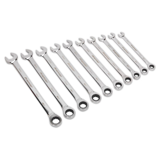 Sealey AK63914 Combination Ratchet Spanner Set 10pc Extra-Long Metric Sealey