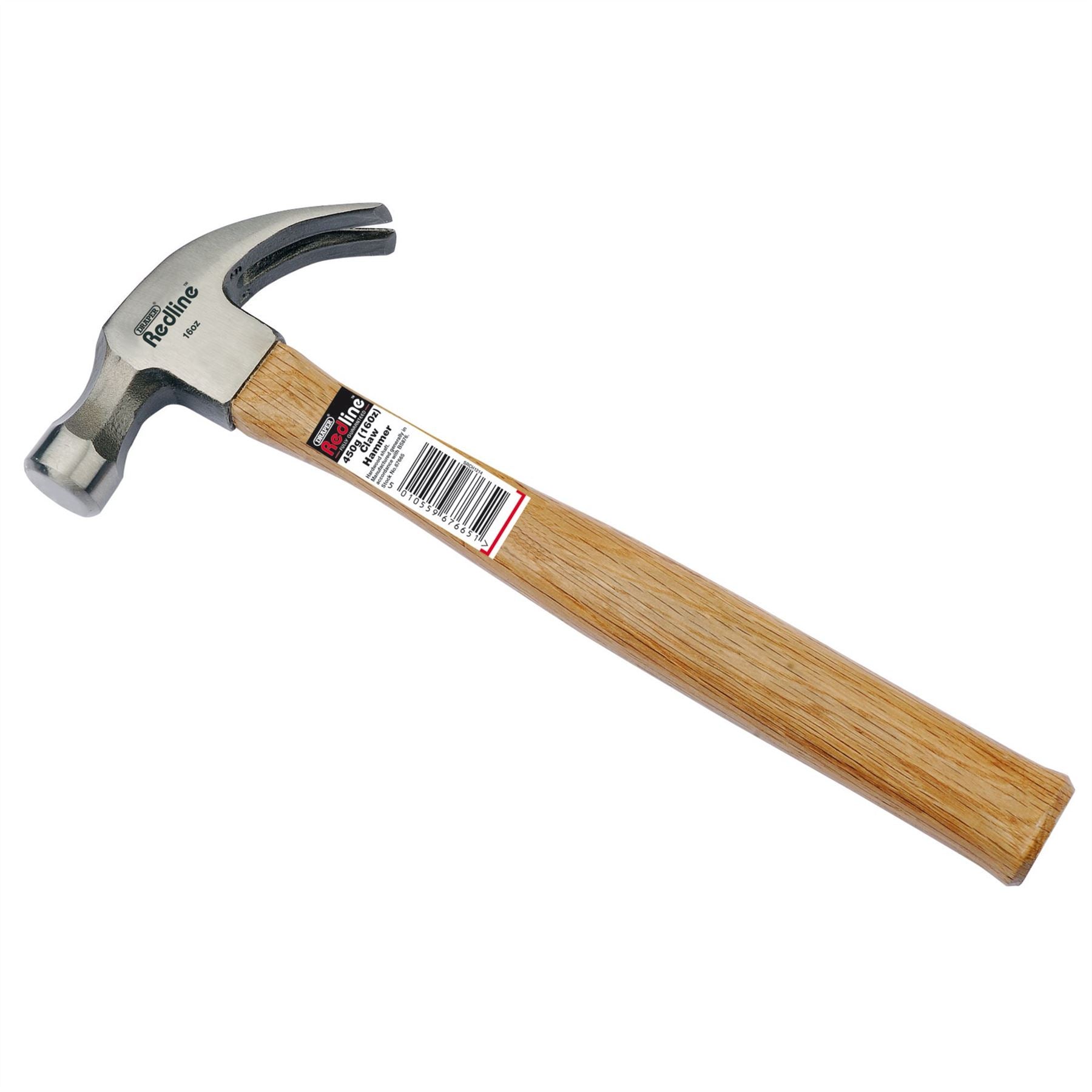 Draper 67665 Redline® Claw Hammer with Hardwood Shaft 450g Draper
