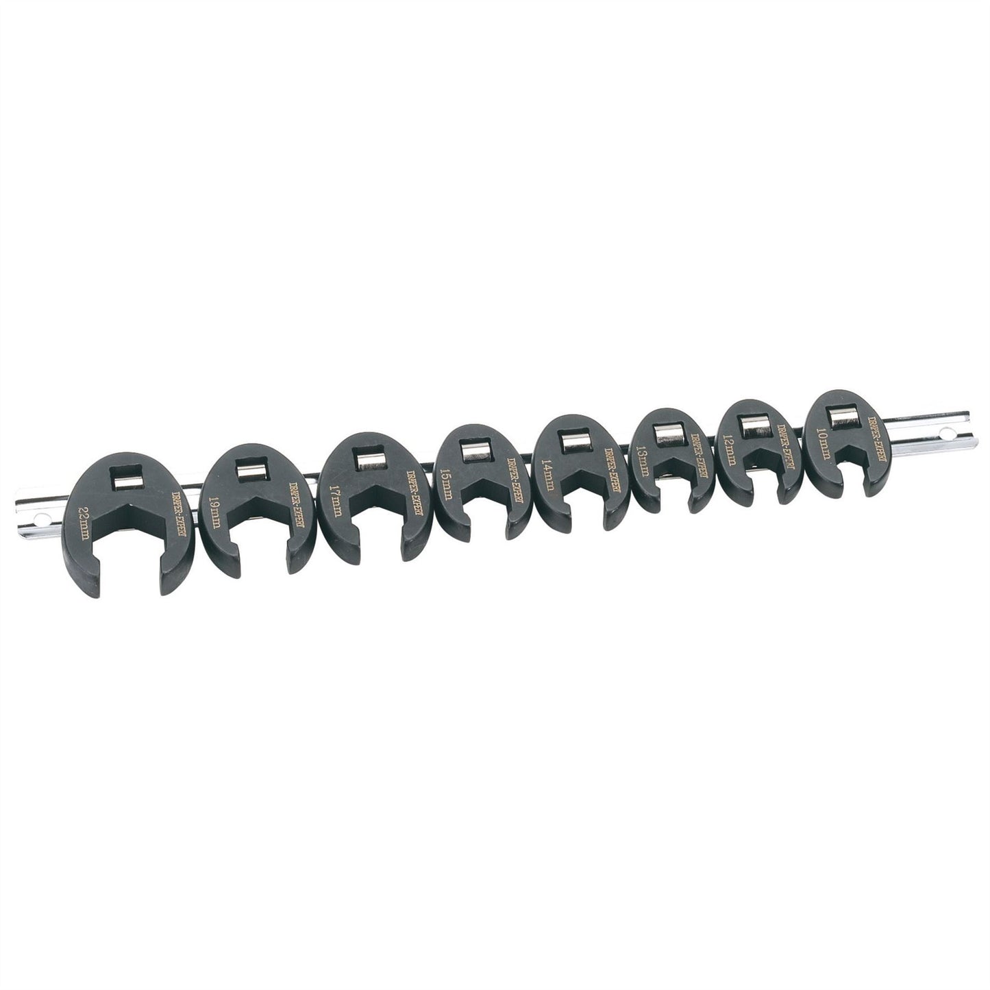 Draper 61034 Metric Crow Foot Spanner Set on a Metal Rail 3/8" Sq. Dr. 8 Piece Draper