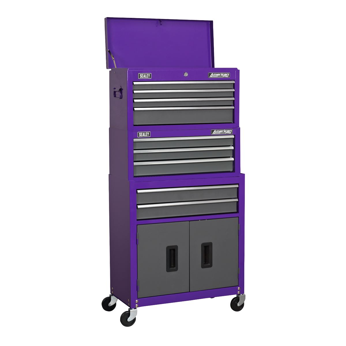 Sealey AP2200BBCPSTACK Topchest Mid-Box Tool Chest & Rollcab 9 Drawer Stack - Purple Sealey