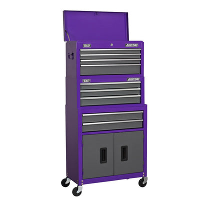 Sealey AP2200BBCPSTACK Topchest Mid-Box Tool Chest & Rollcab 9 Drawer Stack - Purple Sealey