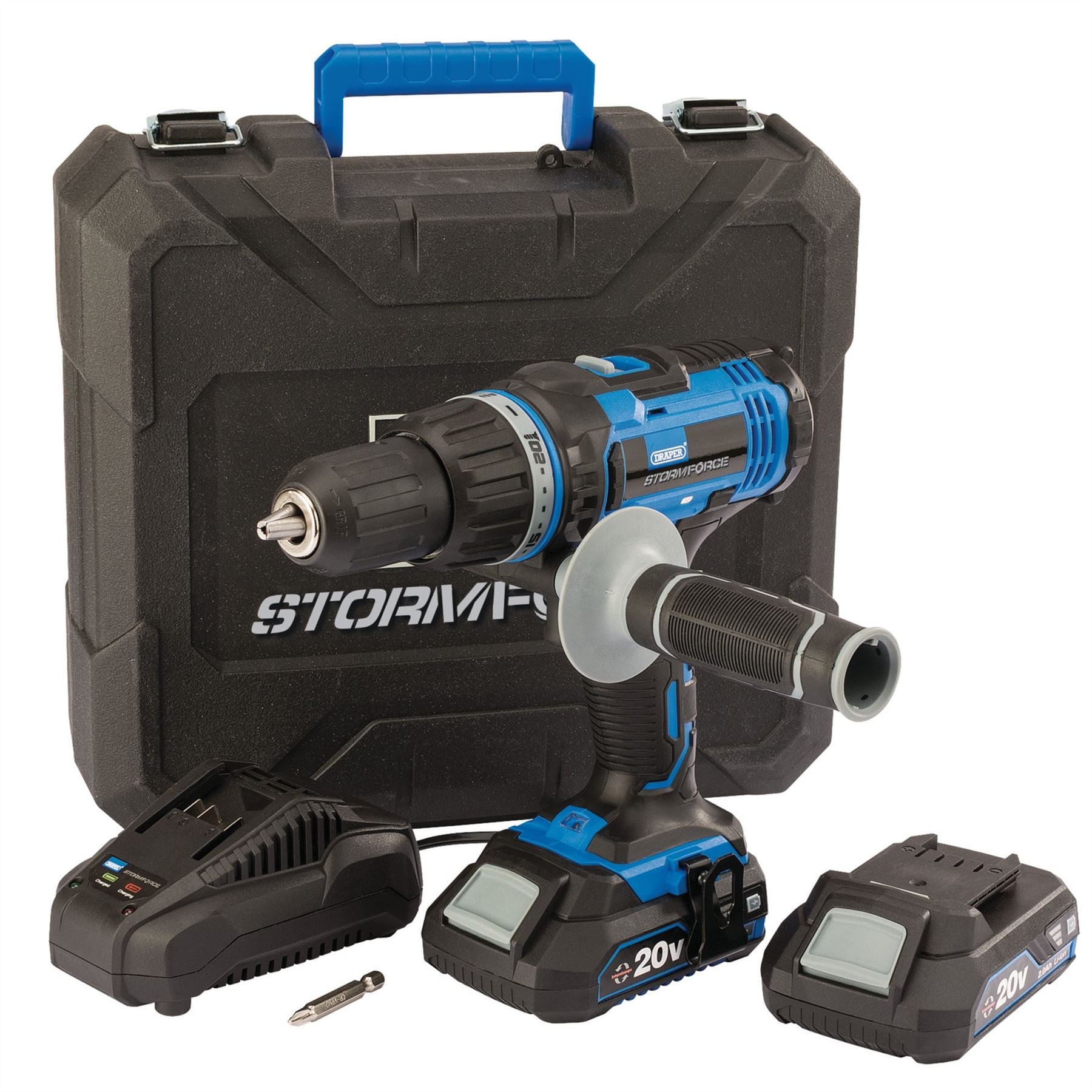 Draper 89523 Storm Force® 20V Combi Drill 2 x 2.0Ah Batteries 1 x Charger Draper