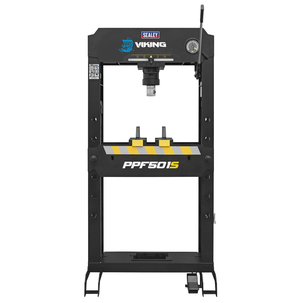 Sealey PPF501S Viking Floor Type Air/Hydraulic Press with Sliding Ram & Foot Pedal 50 Tonne Sealey