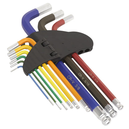 Sealey AK7197 Ball-End Hex Key Set 9pc Long Colour-Coded Imperial Sealey