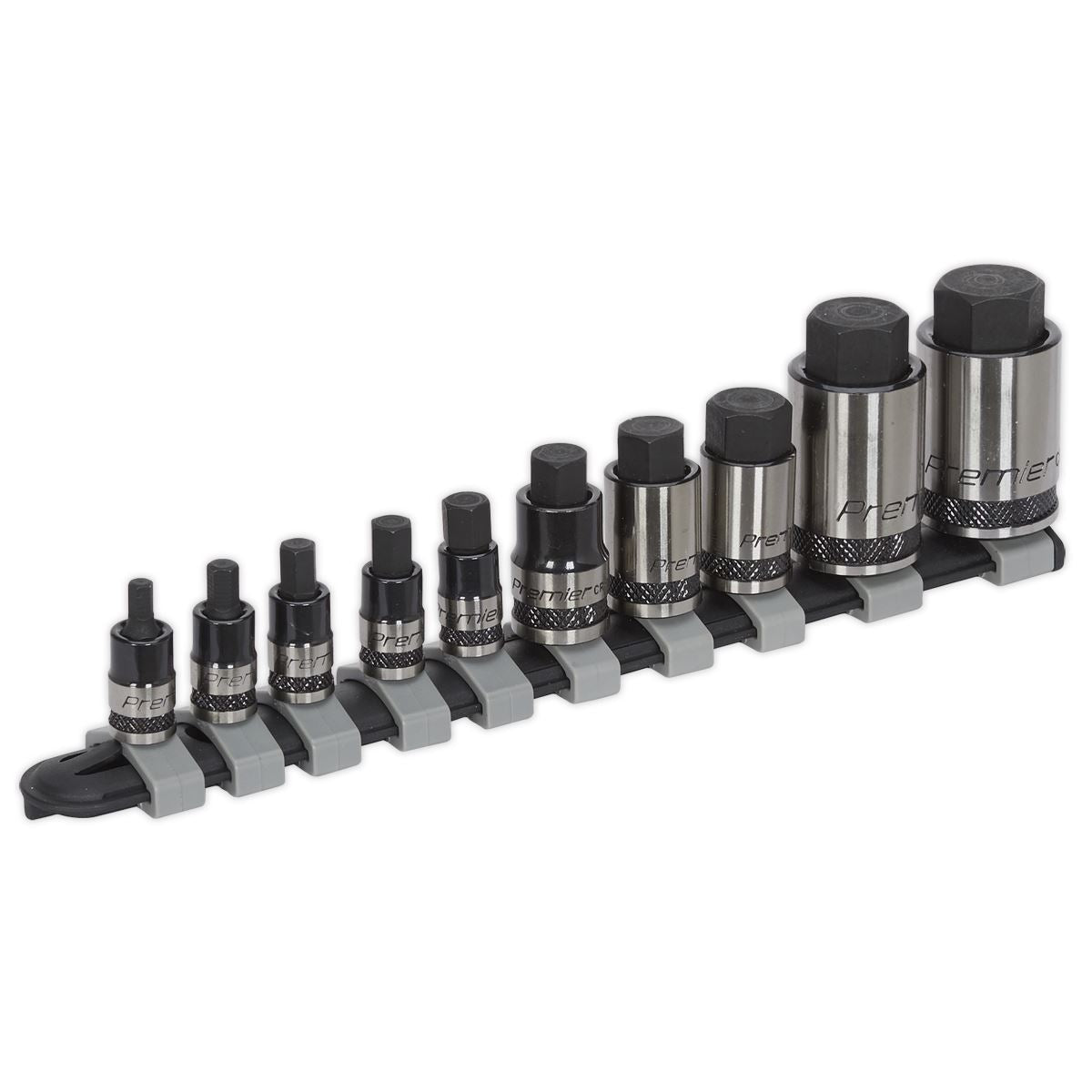 Sealey AK6229B Hex Socket Bit Set 10pc Stubby 1/4" 3/8" & 1/2"Sq Drive - Premier Black Sealey