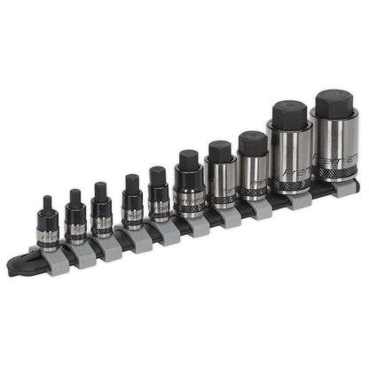 Sealey AK6229B Hex Socket Bit Set 10pc Stubby 1/4" 3/8" & 1/2"Sq Drive - Premier Black Sealey
