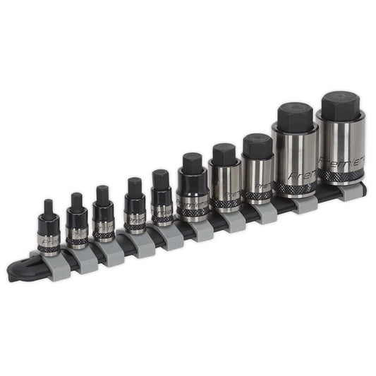 Sealey AK6229B Hex Socket Bit Set 10pc Stubby 1/4" 3/8" & 1/2"Sq Drive - Premier Black Sealey