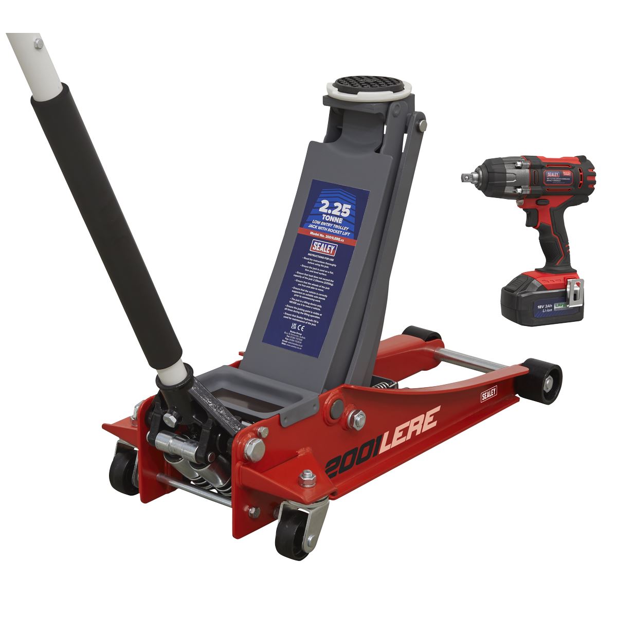 Sealey 2001LERECOMBO 2.2 Tonne Trolley Jack & 18V Cordless Impact Wrench - Red Sealey