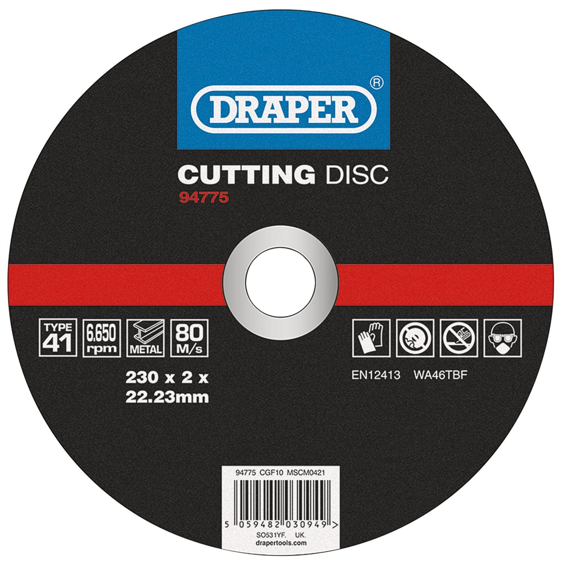 Draper 94775 Metal Cutting Disc 230 x 2 x 22.23mm Draper