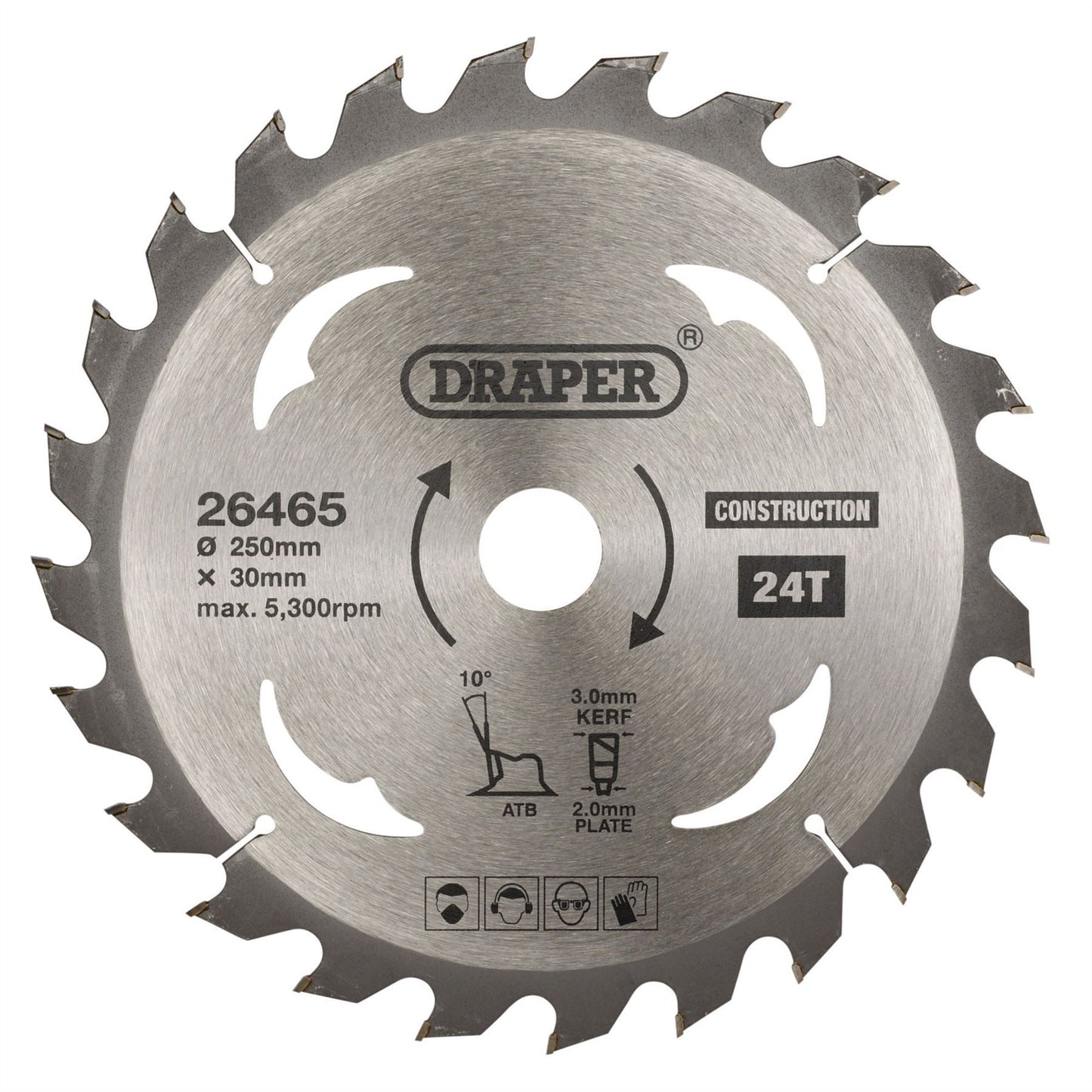 Draper 26465 TCT Construction Circular Saw Blade 250 x 30mm 24T Draper