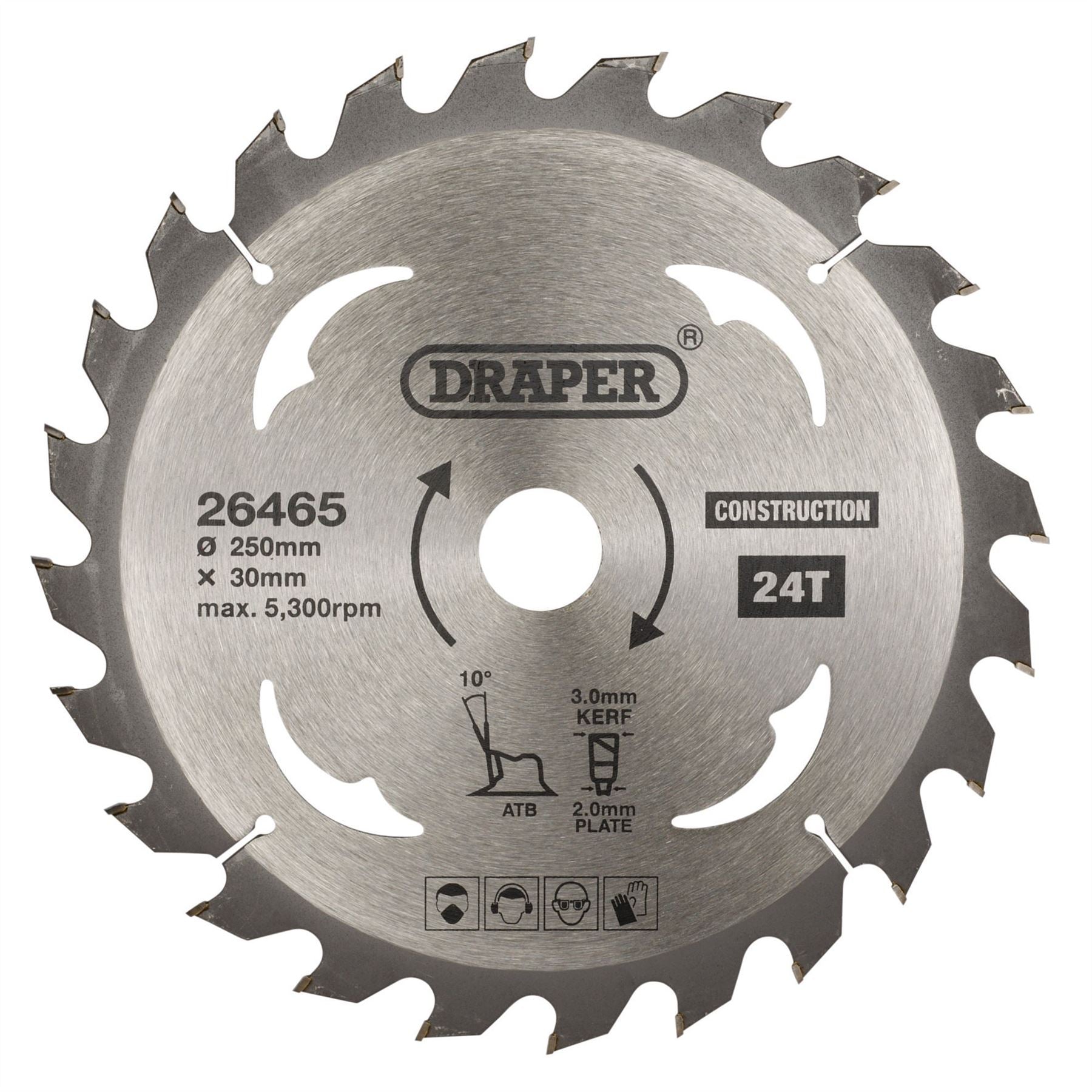 Draper 26465 TCT Construction Circular Saw Blade 250 x 30mm 24T Draper