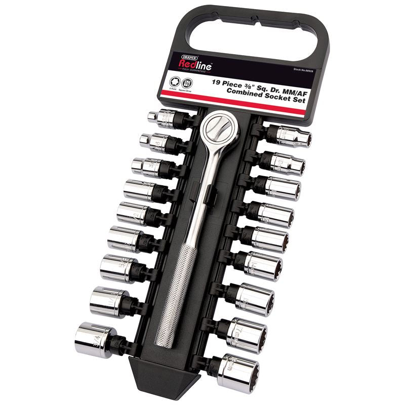 DISCON Draper 68928 MM/AF Combined Socket Set 3/8" Square Drive 19 Piece Draper