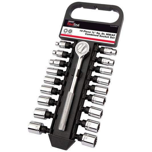 DISCON Draper 68928 MM/AF Combined Socket Set 3/8" Square Drive 19 Piece Draper