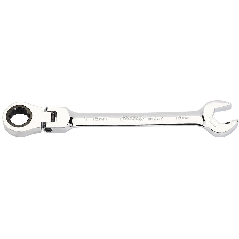Draper 06860 Metric Combination Spanner with Flexible Head and Double Ratcheting Features 15mm Draper