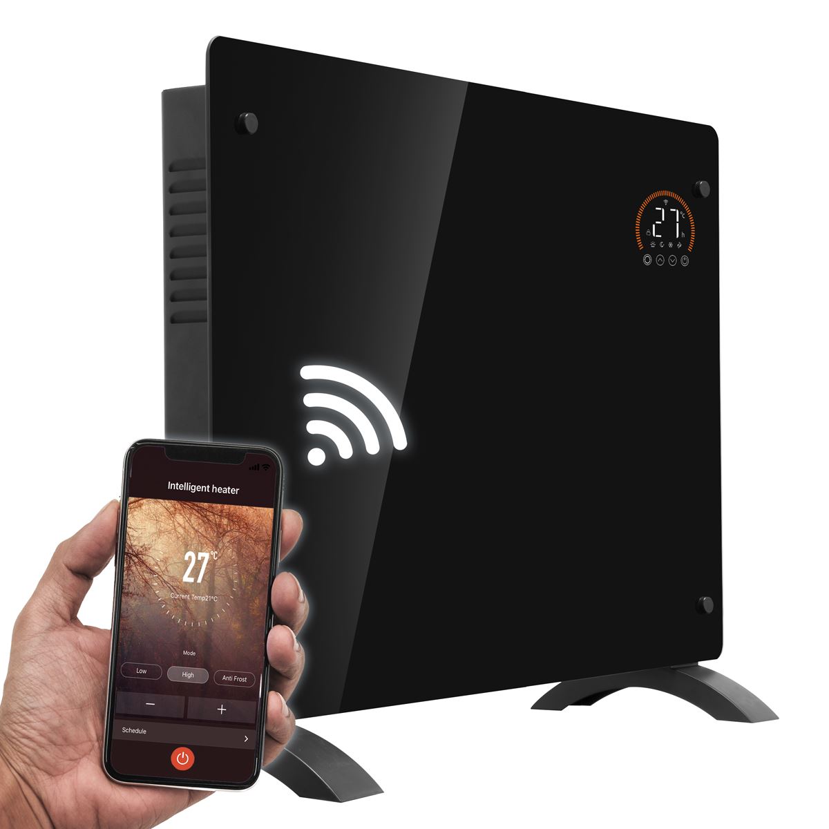 Baridi DH137 Electric Glass Panel Heater 1500W Thermostat Controlled 24Hr 7 Day Timer Wi-Fi Enabled Remote Control Black Baridi