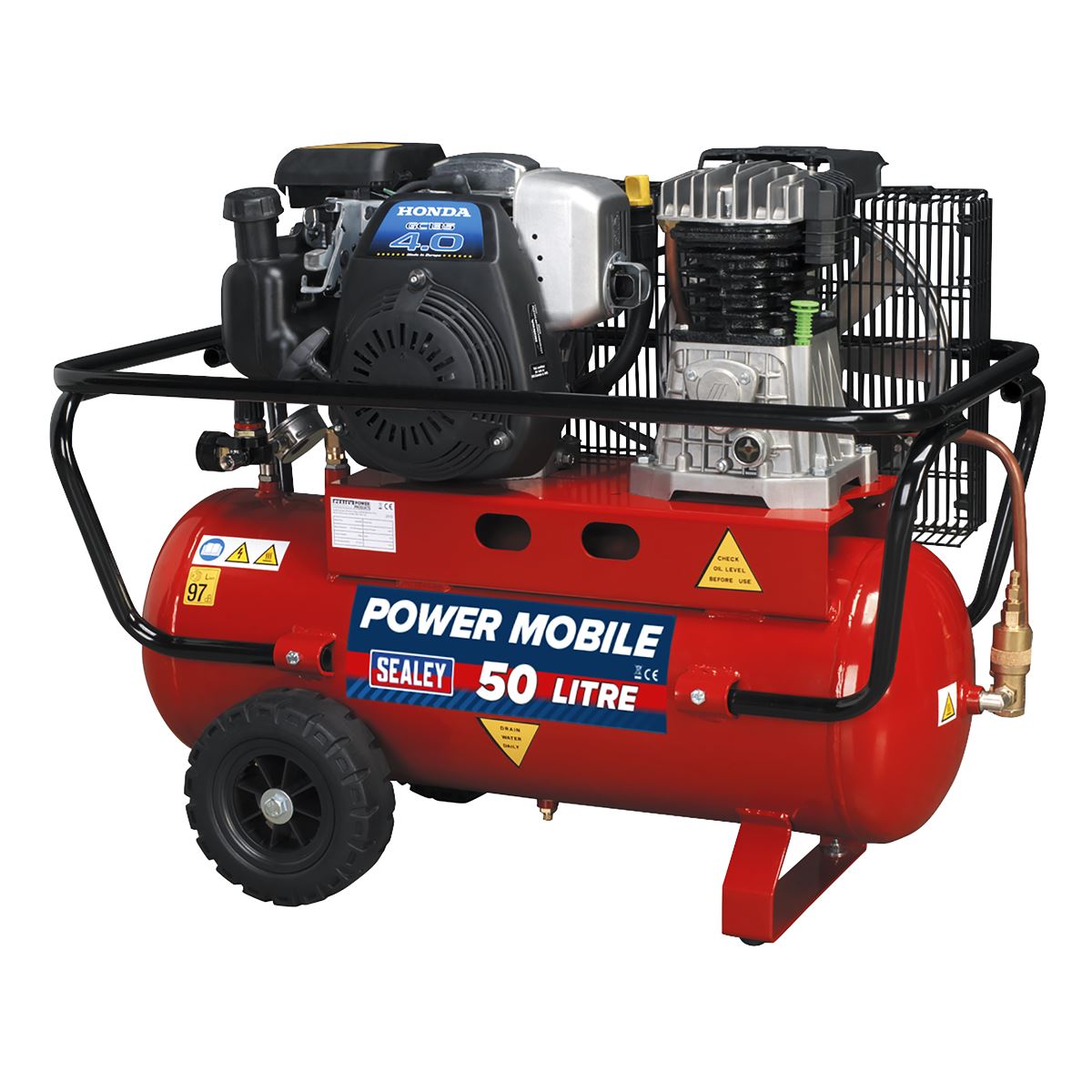 Sealey SA5040 Air Compressor 50L Belt Drive Petrol Engine 4hp Sealey
