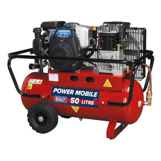 Sealey SA5040 Air Compressor 50L Belt Drive Petrol Engine 4hp Sealey