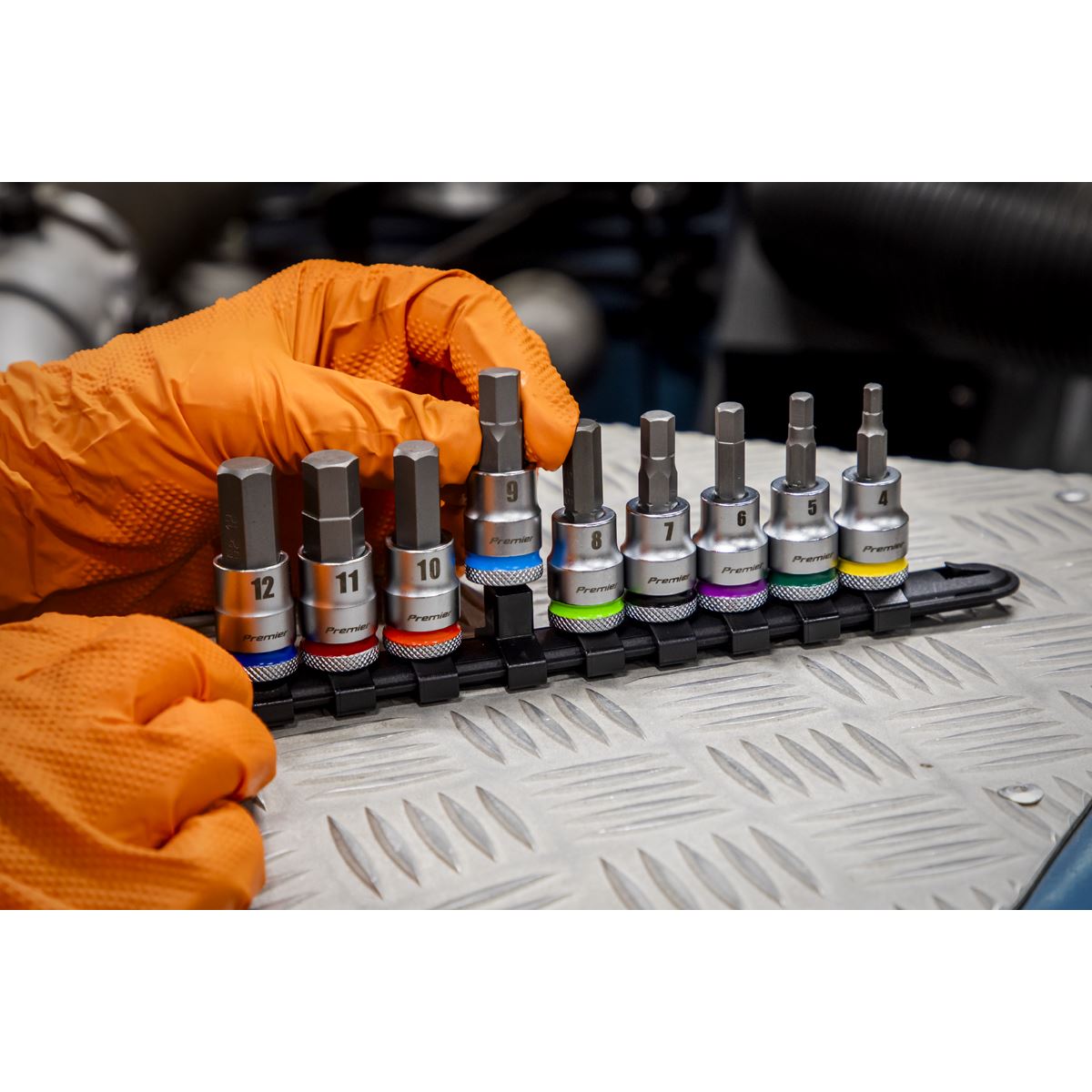 Sealey AK6250 Hex Socket Bit Set 9pc 3/8"Sq Drive  - Premier Platinum Sealey