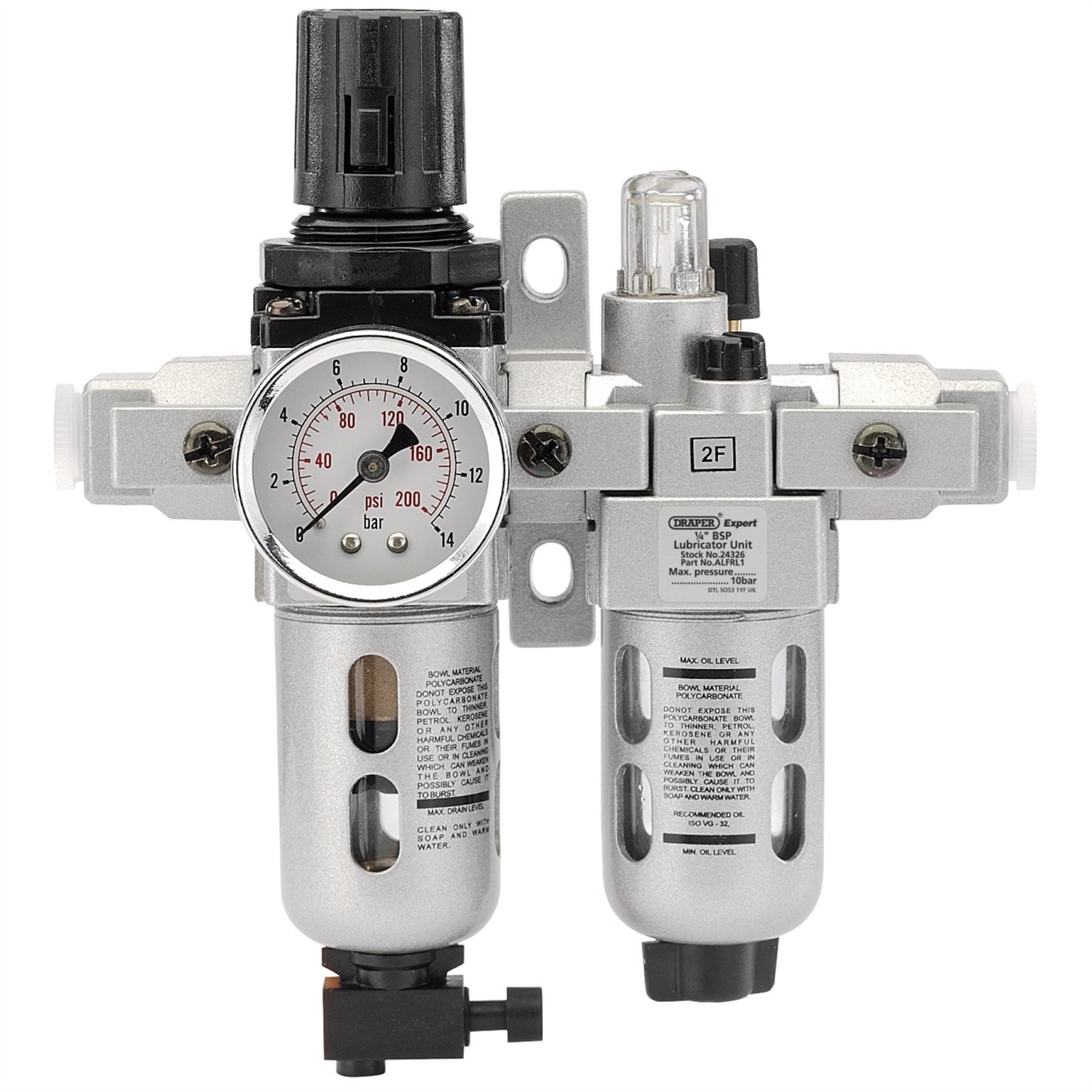 Draper 24326 1/4" BSP Combined Filter/Regulator/Lubricator Unit FRL Draper