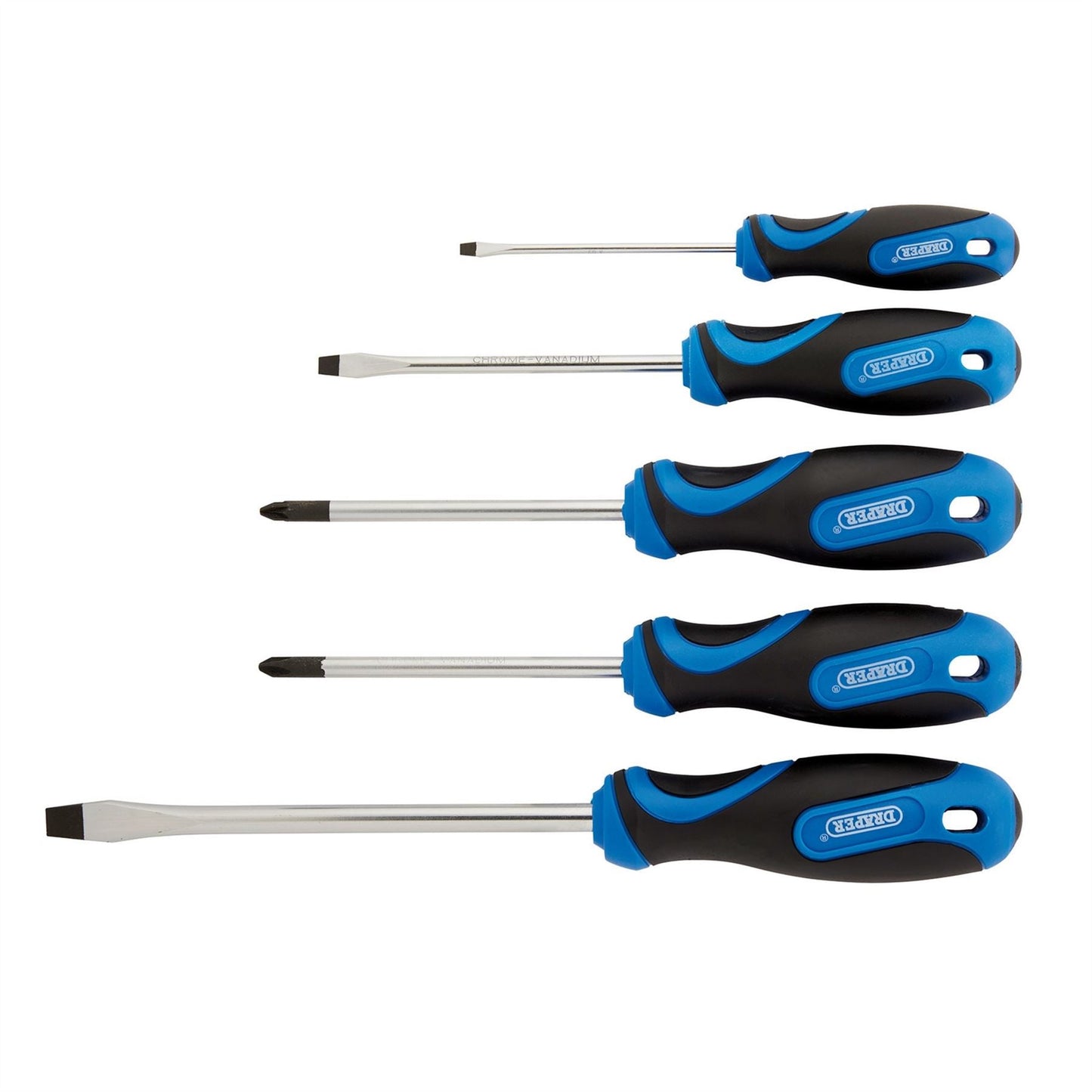 Draper 32610 Soft Grip Screwdriver Set 3 x Plain Slot 1 x Cross Slot 1 x PZ TYPE 5 Piece Draper