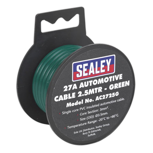 Sealey AC2725G Automotive Cable Thick Wall 27A 2.5m Green Sealey