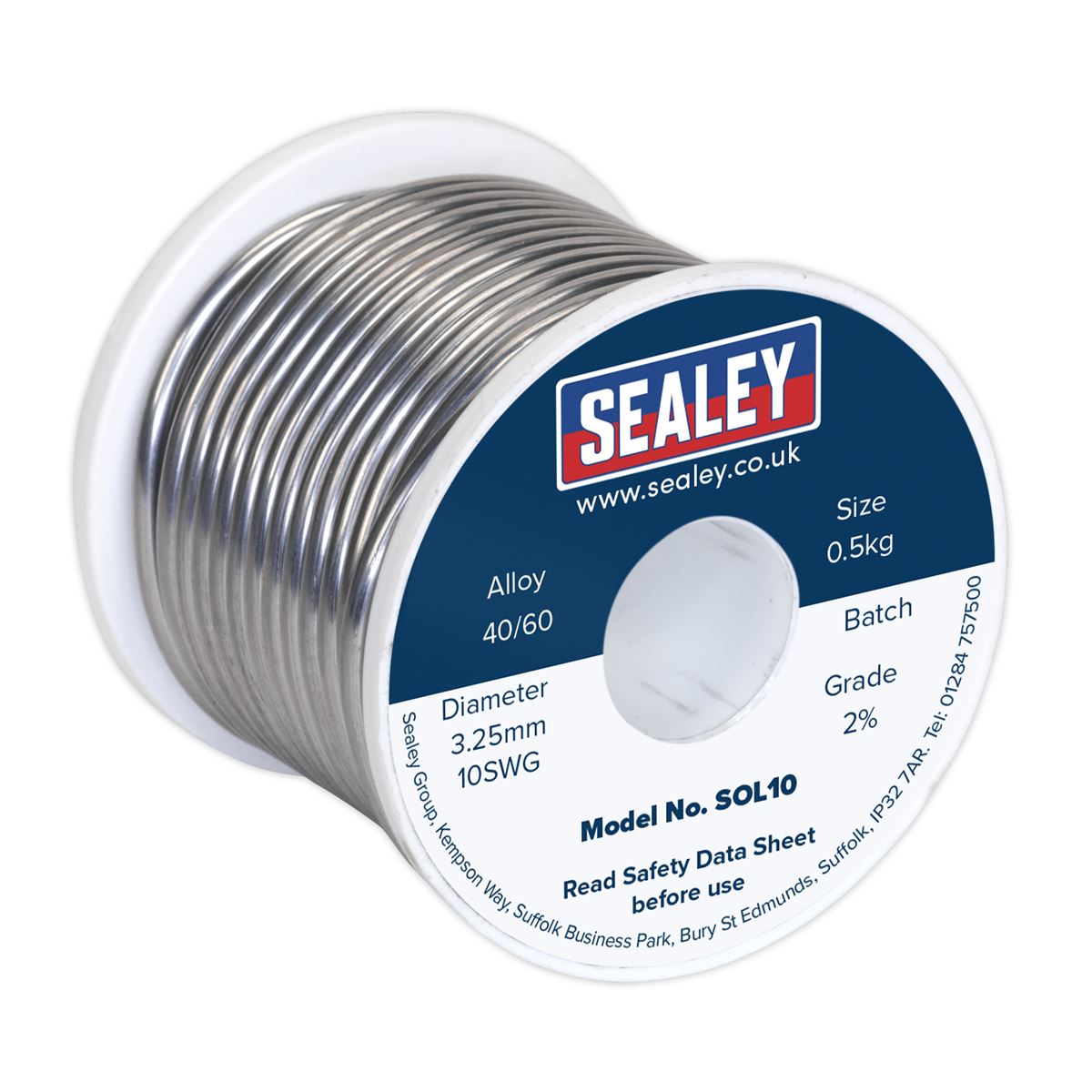 Sealey SOL10 Solder Wire Quick Flow 3.25mm/10SWG 40/60 0.5kg Reel Sealey