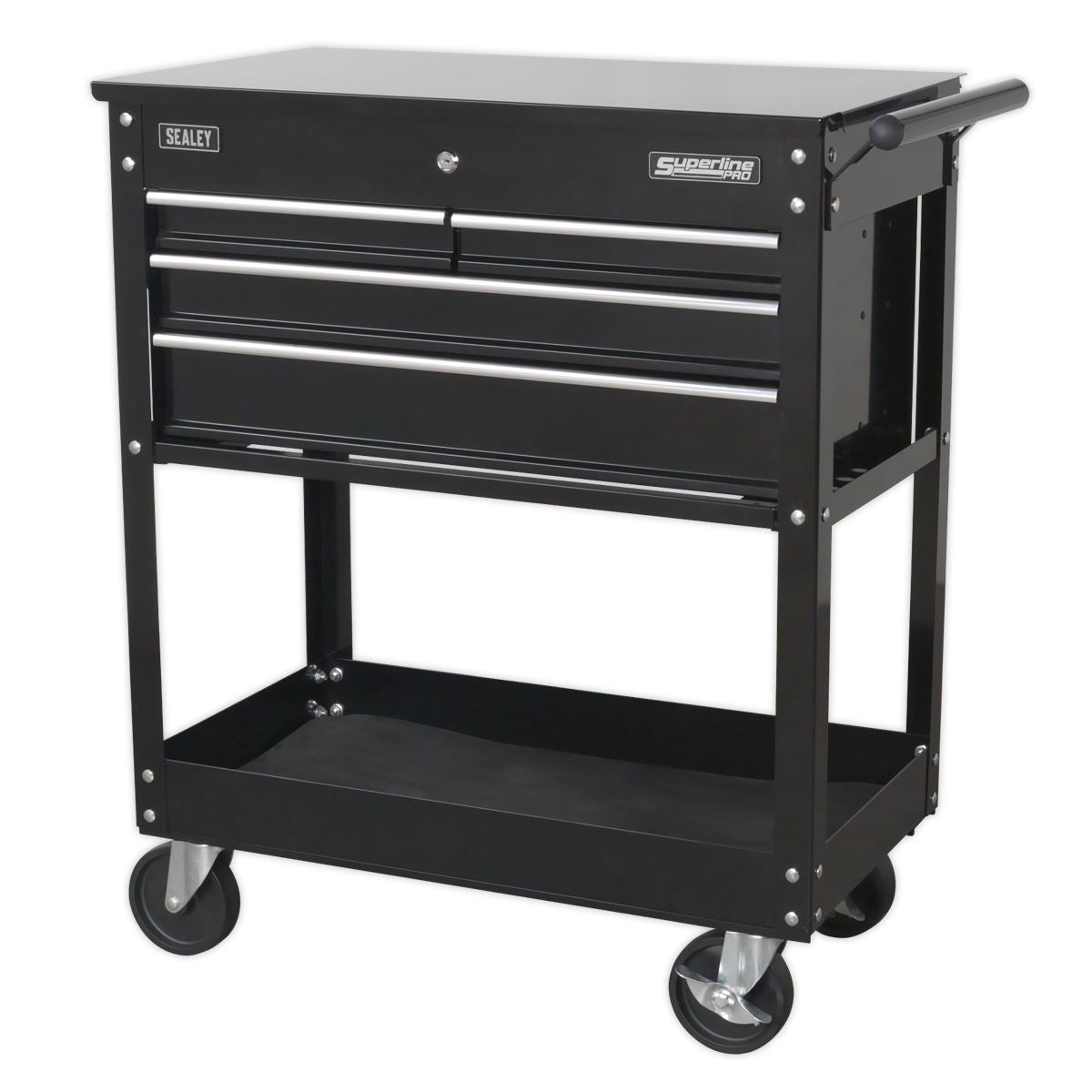 Sealey AP850MB Heavy-Duty Mobile Tool & Parts Trolley with 4 Drawers & Lockable Top - Black Sealey