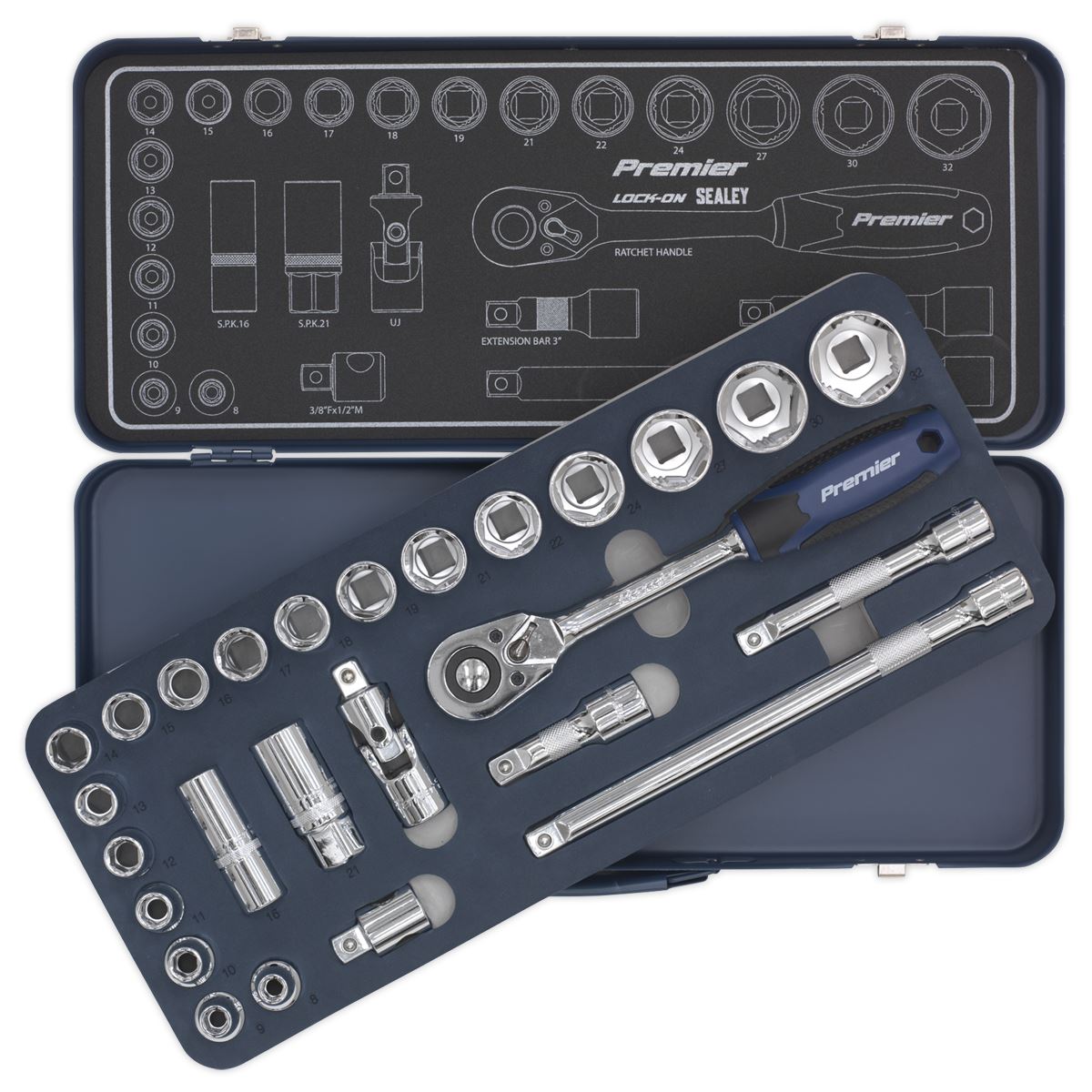 Sealey AK27482 Socket Set 26pc 1/2"Sq Drive Lock-On™ 6pt Metric Sealey
