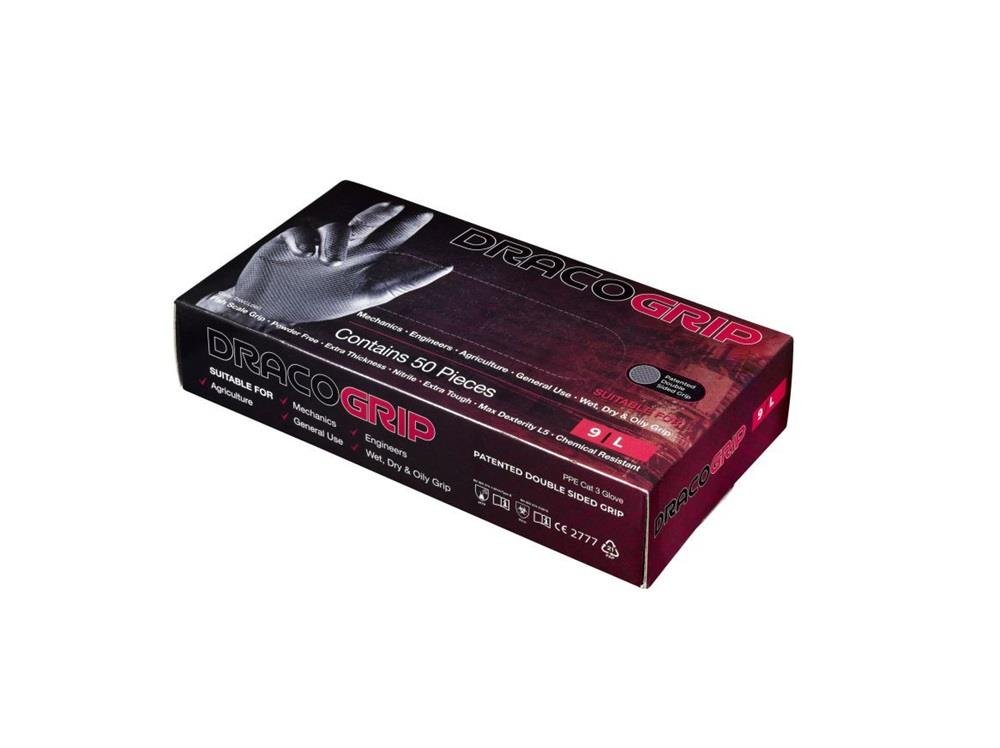 Draco Grip Extra Thick Black Nitrile Disposable Gloves 6mil – Box of 50 Draco
