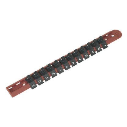 Sealey AK1412 Socket Retaining Rail with 12 Clips 1/4"Sq Drive Sealey