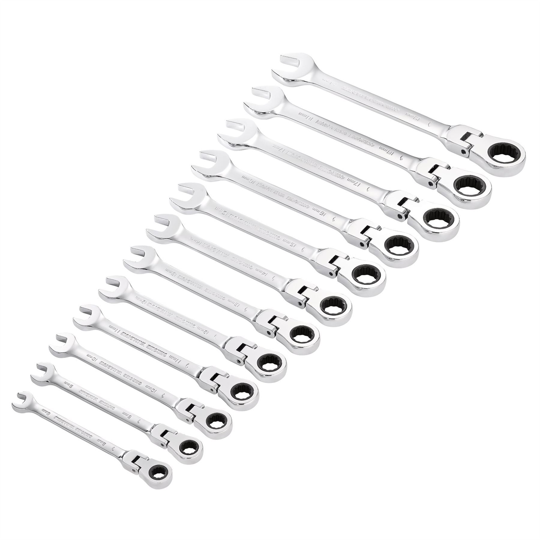 Draper 27733 HI-TORQ® Metric Flexible Head Ratchet Combination Spanner Set 12 Piece Draper