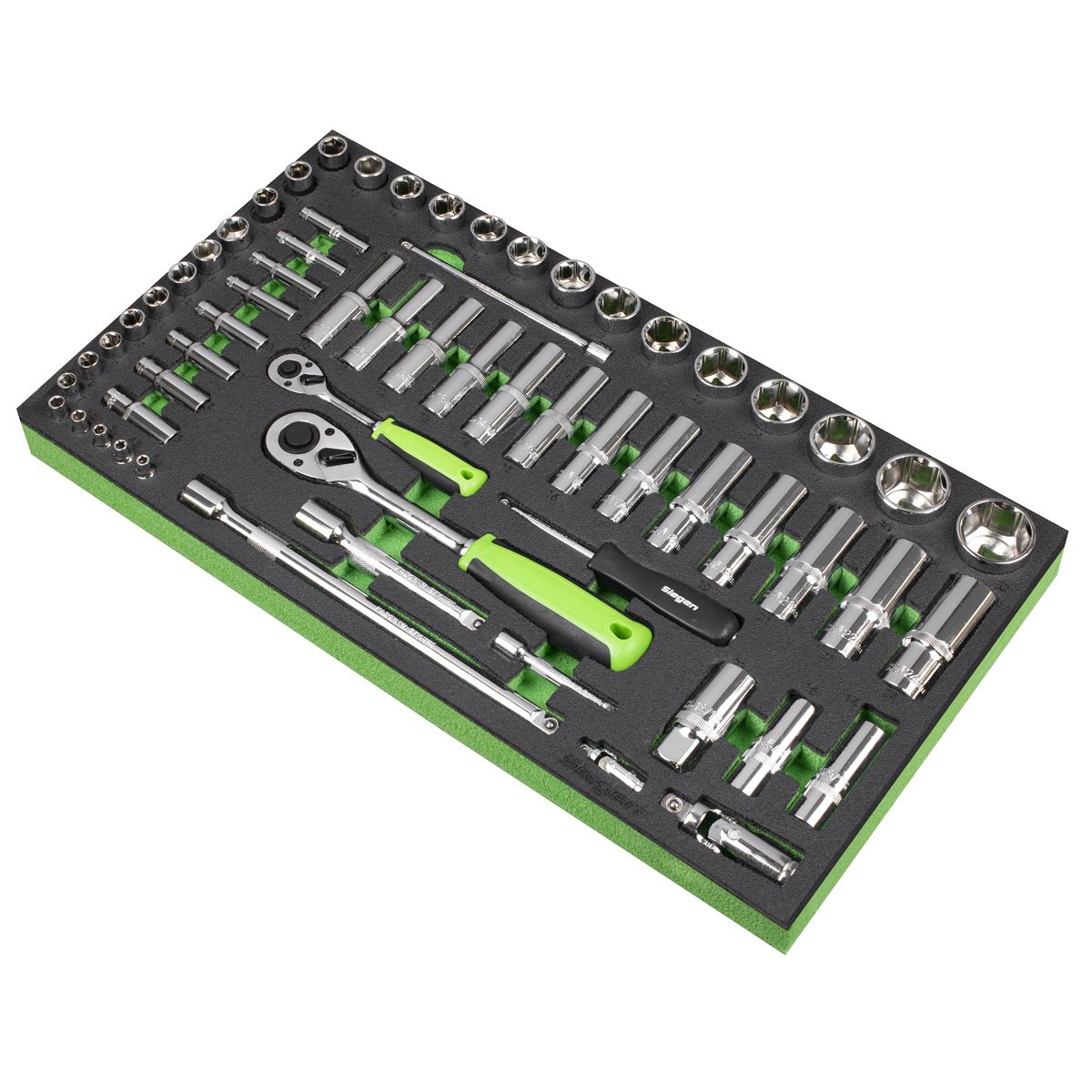 Siegen S01271 Tool Tray with Socket Set 62pc 1/4" & 1/2"Sq Drive Metric Siegen