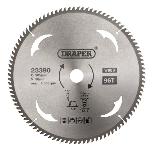 Draper 23390 TCT Circular Saw Blade for Wood 305 x 30mm 96T Draper