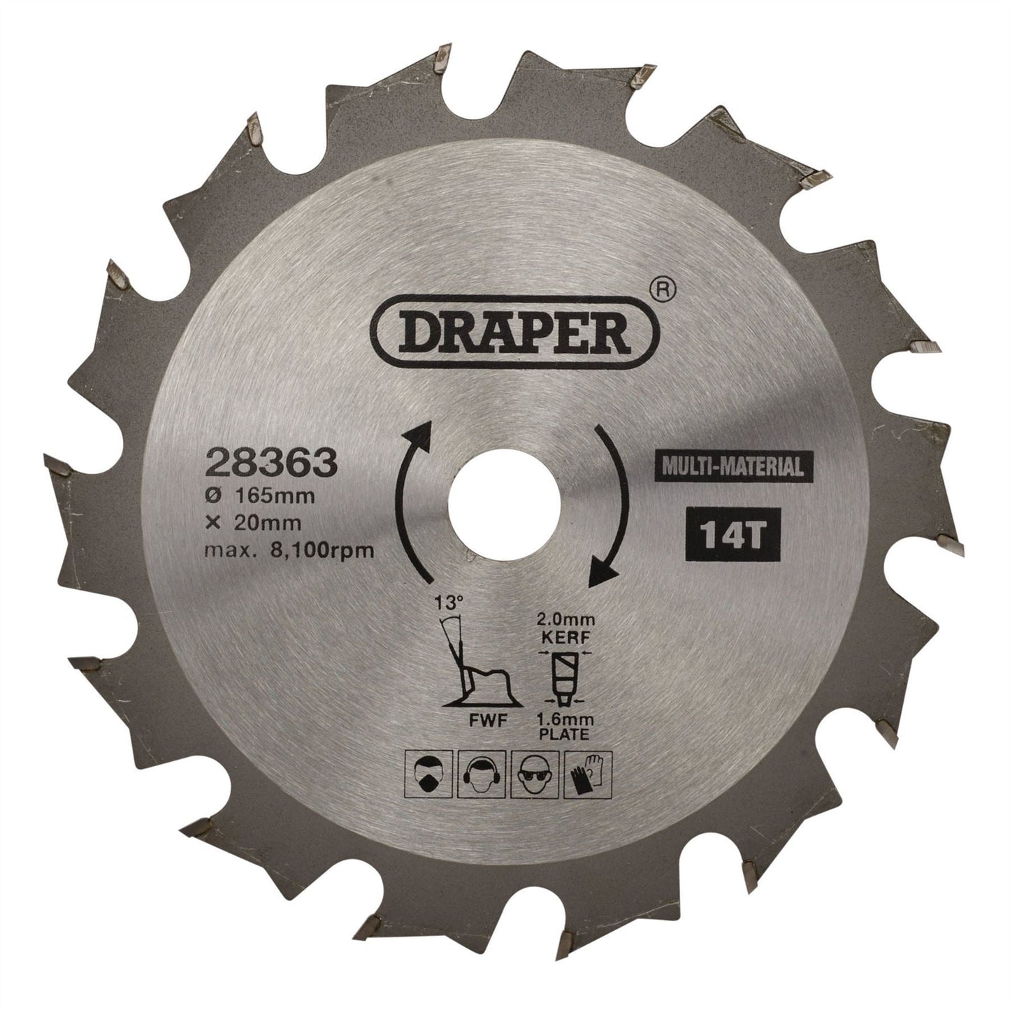 Draper 28363 TCT Multi-Purpose Circular Saw Blade 165 x 20mm 14T Draper