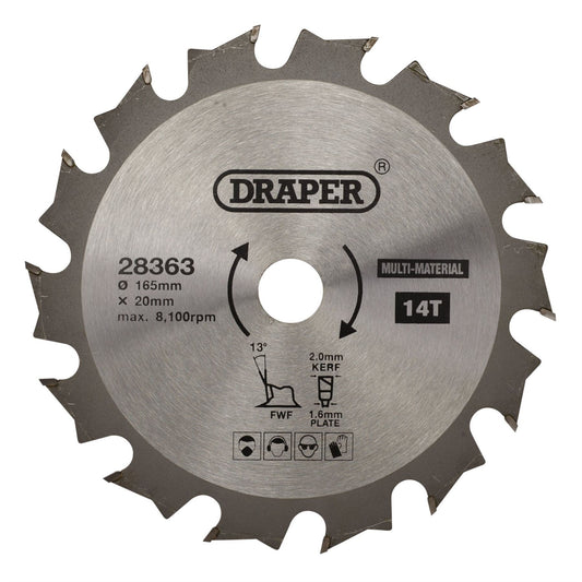 Draper 28363 TCT Multi-Purpose Circular Saw Blade 165 x 20mm 14T Draper