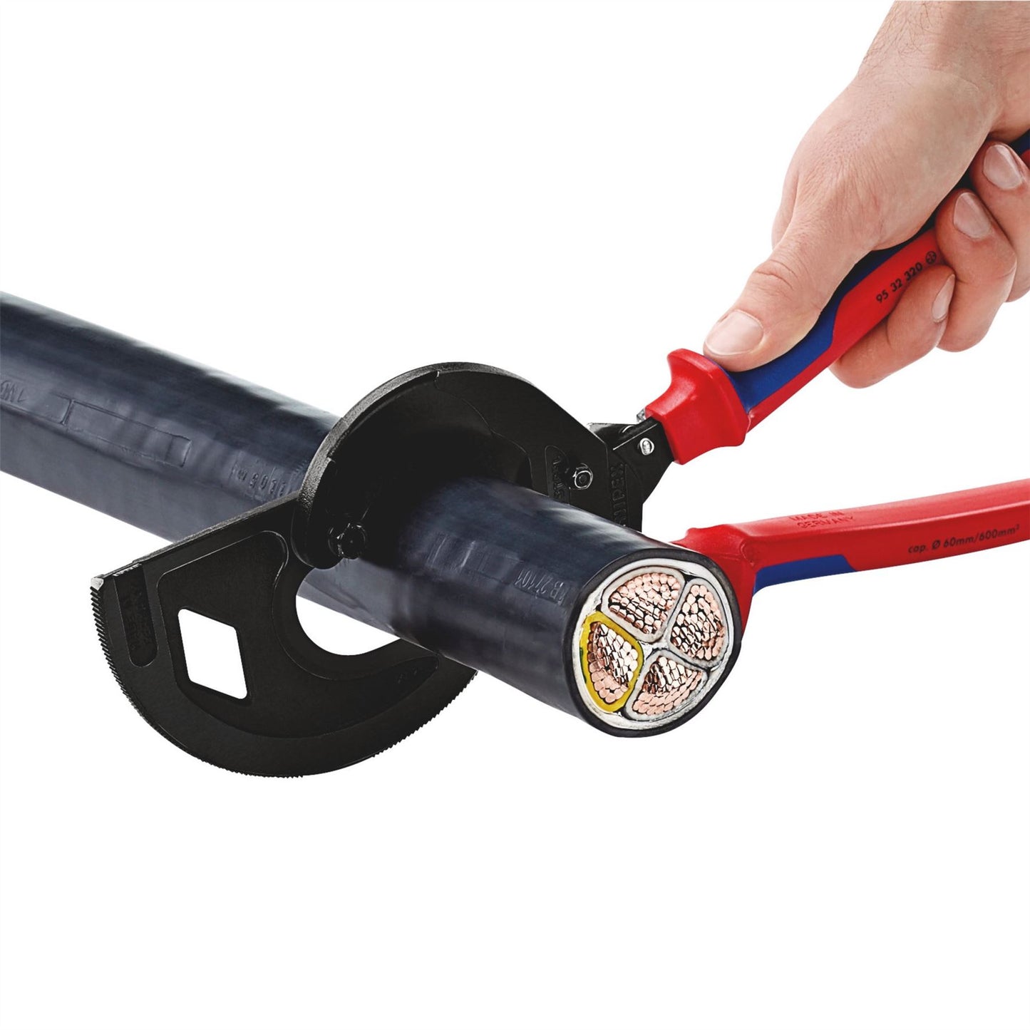 Knipex 25882 95 32 320 Cable Cutter ratchet principle 3-stage with multi-component grips black atramentized 320mm Knipex